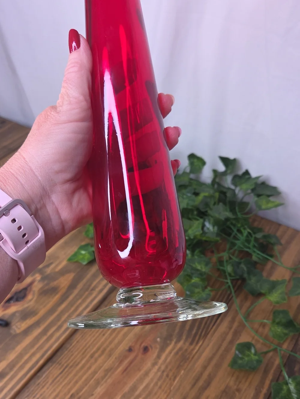 Unknown Brand. Vintage Red Glass Candlestick Holder. Beautiful. Like New